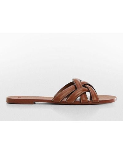 Mango Doblet Cross Strap Leather Slider Sandals - Brown