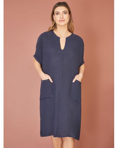 Yumi' Italian Linen Tunic Dress - Blue