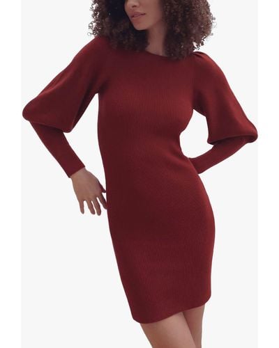 French Connection Joss Balloon Sleeve Knit Dress - Red