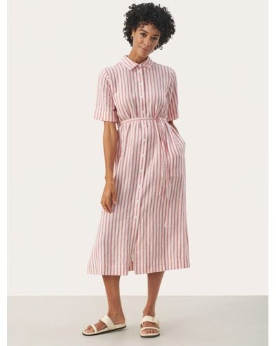 Part Two Emmalou Linen Short Sleeve Shirt Dress - Pink
