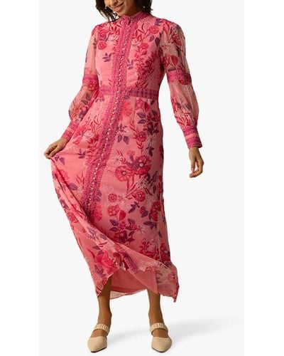 Raishma Aspen Floral Bishop Sleeve Maxi Dress - Red