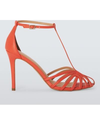 John Lewis Melody Leather Caged Strappy Stiletto Heel Sandals - Red