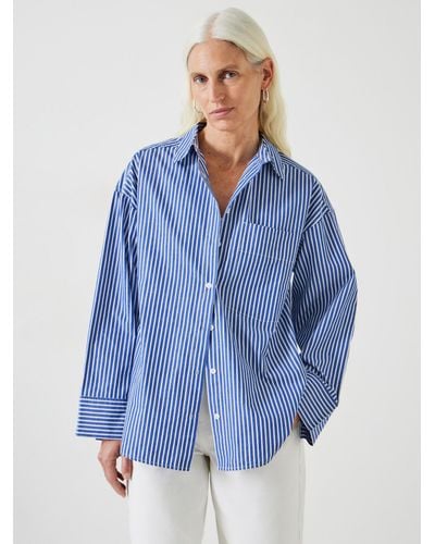 Hush Indy Oversized Stripe Cotton Shirt - Blue