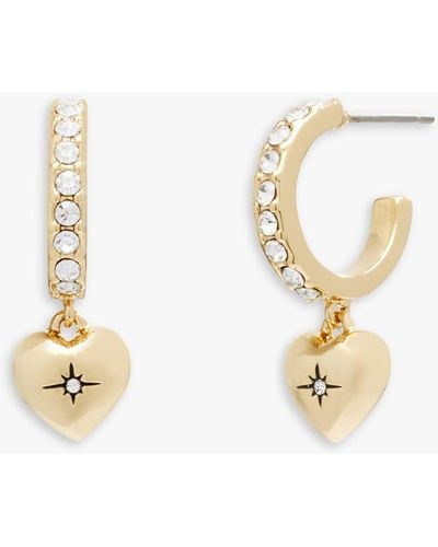 COACH Heart Charm Crystal Huggie Earrings - Natural