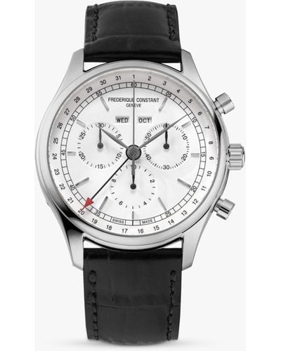Frederique Constant Fc-296sw5b6 Classic Chronograph Leather Strap Watch - White