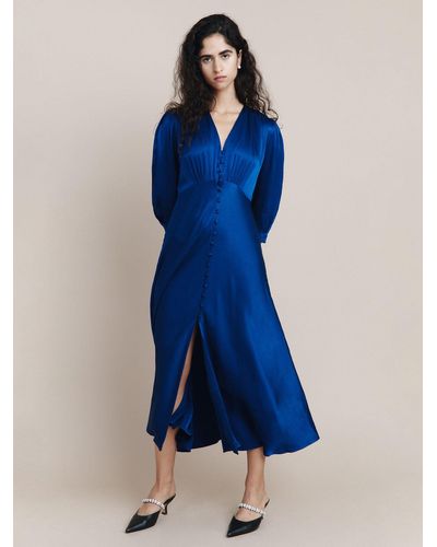 Ghost Madison Satin Maxi Dress - Blue