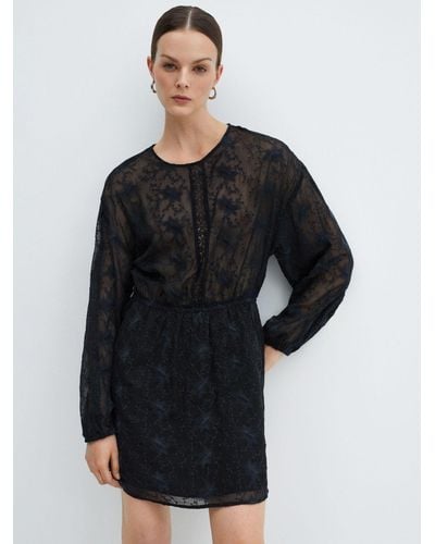 Mango Tessa Embroidered Long Sleeve Mini Dress - Black
