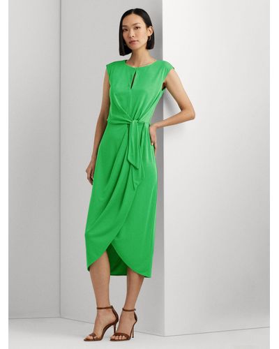 Ralph Lauren Lauren Reidly Jersey Tie Front Midi Dress - Green