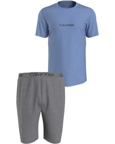 Calvin Klein Slogan Lounge Top & Shorts Set - Blue