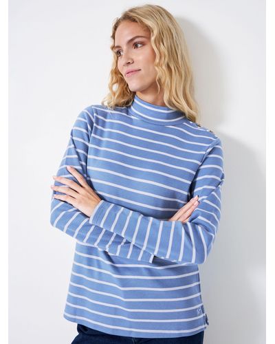 Crew Relaxed Stripey Button Neck Top - Blue