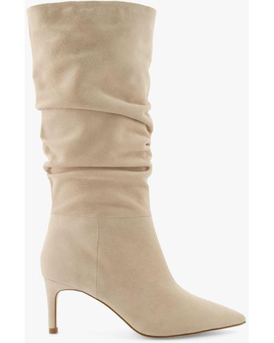 Dune Suede Slouch Point Long Boots - White