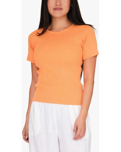 A-View Rib Knit Short Sleeve Top - Orange