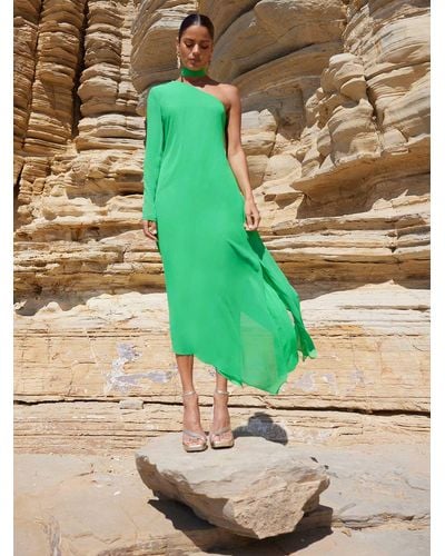 Ro&zo Oona Chiffon One Shoulder Maxi Dress - Green
