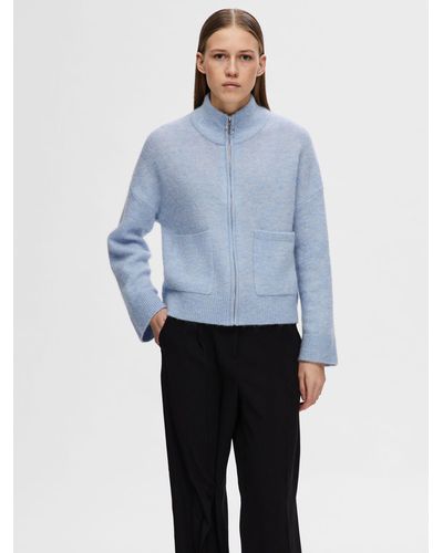SELECTED Sia Zip Front Cardigan - Blue