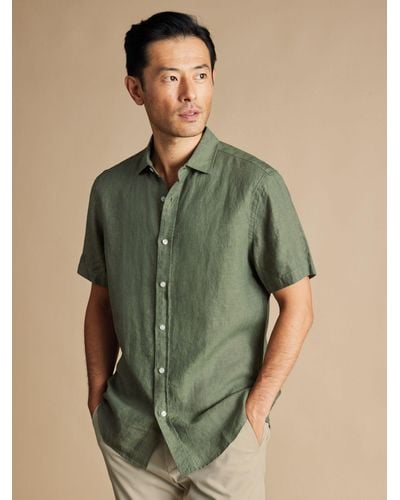 Charles Tyrwhitt Linen Classic Fit Short Sleeve Shirt - Green