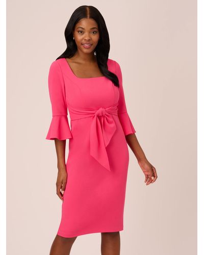 Adrianna Papell Bell Sleeve Tie Front Midi Dress - Pink