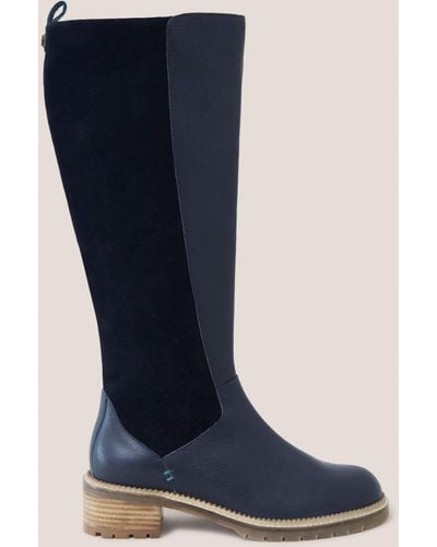 White Stuff Leather Knee High Boots - Blue