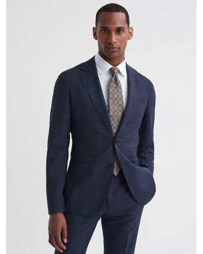 Reiss City Prince Of Wales Check Wool Blend Blazer - Blue