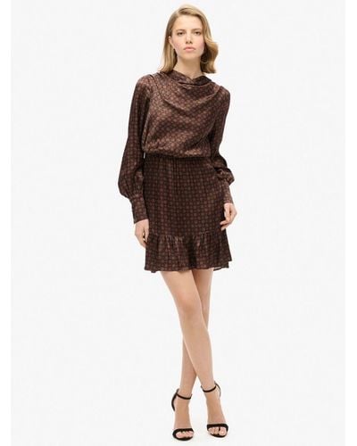 Superdry Cowl Neck Jacquard Mini Dress - Brown