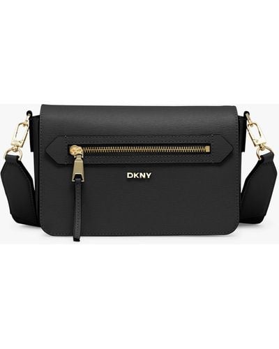 DKNY Bryant Leather Flapover Cross Body Bag - Black
