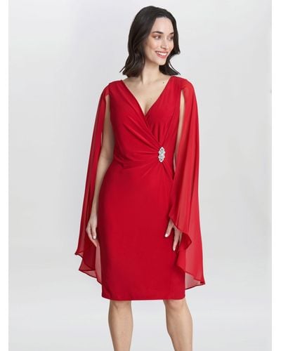 Gina Bacconi Lisa Faux Wrap Jersey Dress With Cape - Red