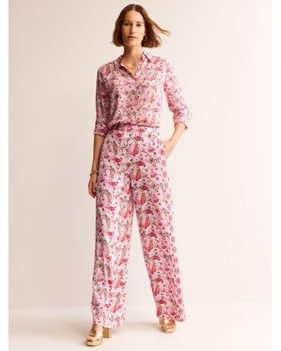 Boden Floral Paisley Fluid Palazzo Trousers - Pink