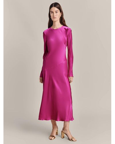 Ghost Lois Bias Cut Satin Midi Dress - Pink