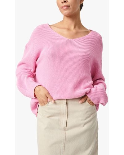 Soaked In Luxury Tuesday V-neck Relaxed Fit Jumper - Pink