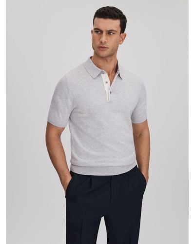 Reiss Finch Knit Polo Shirt - White