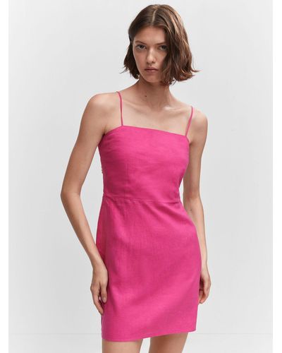 Mango Pedro Plain Linen Blend Mini Dress - Pink