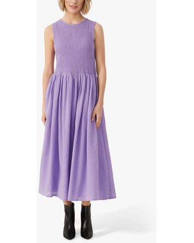 Part Two Ornina Smocked Bodice Midi Dress - Purple