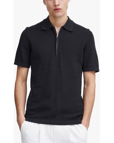 Casual Friday Karl Structured Zip Knit Polo Shirt - Black