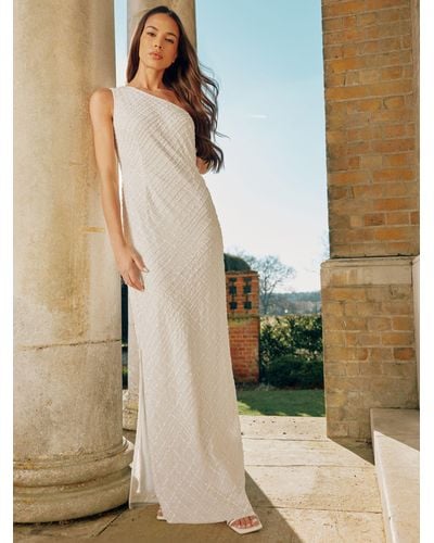 Ro&zo Embellished One Shoulder Column Maxi Dress - White