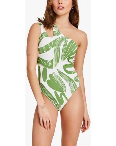 Accessorize Squiggle Print One Shoulder Swimsuit - Green