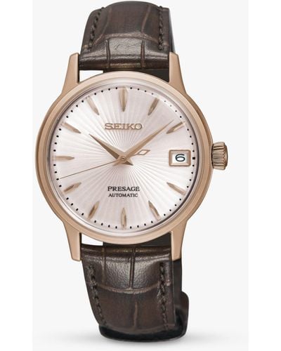 Seiko Srp852j1 Presage Cocktail Time Bellini Date Leather Strap Watch - White