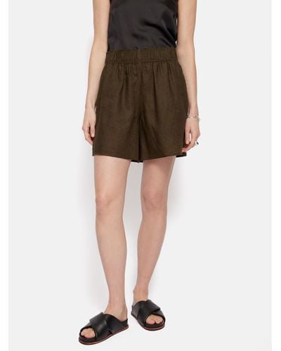 Jigsaw Elastic Waist Linen Shorts - Brown