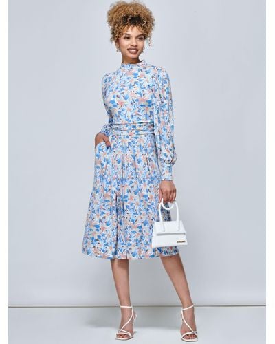 Jolie Moi Vesper Long Sleeve Floral Midi Dress - Blue