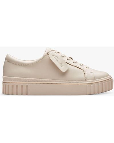 Clarks Mayhill Walk Leather Flatform Trainers - Natural