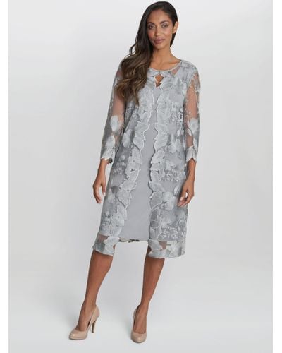 Gina Bacconi Savoy Floral Embroidered Lace Mock Knee Length Dress - Blue
