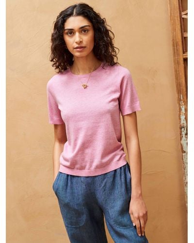Brora Cotton Knitted Short Sleeve Top - Pink