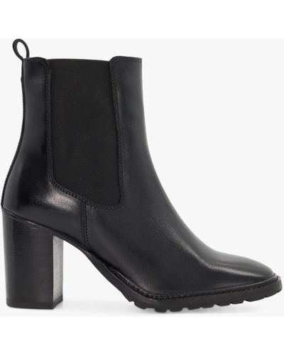 Dune Petition Leather Block Heel Ankle Boots - Black