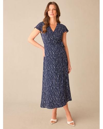 Ro&zo Petite Dash Print Wrap Midi Dress - Blue