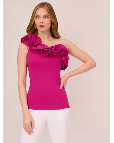 Adrianna Papell Plain Ruffle Crepe Top - Pink