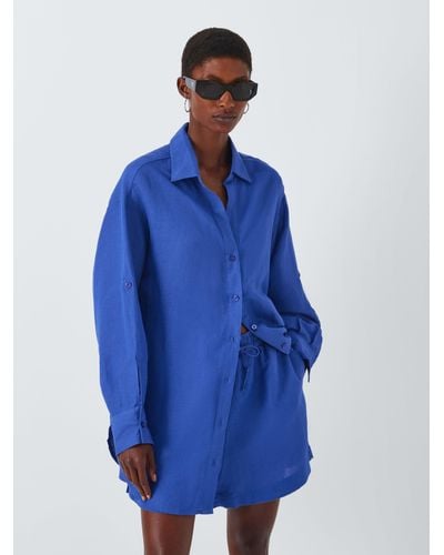 John Lewis Linen Blend Beach Shirt - Blue