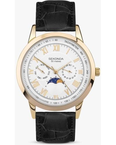 Sekonda Armstrong Chronograph Moonphase Leather Strap Watch - White