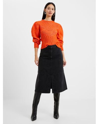 French Connection Denim Midi Skirt - Orange