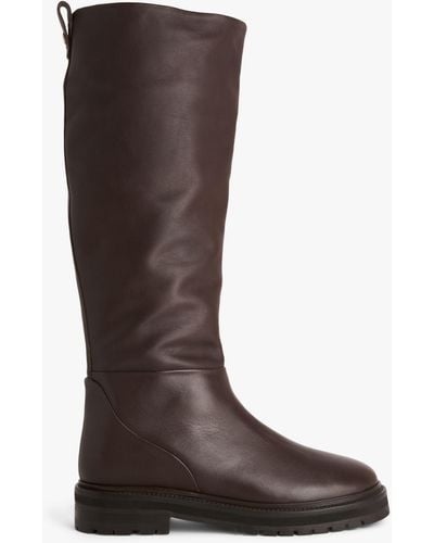 John Lewis Tucker Leather Smart Cleated Knee High Boots - Brown