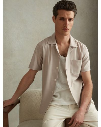 Reiss Nitus Short Sleeve Herringbone Cuban Shirt - Multicolour