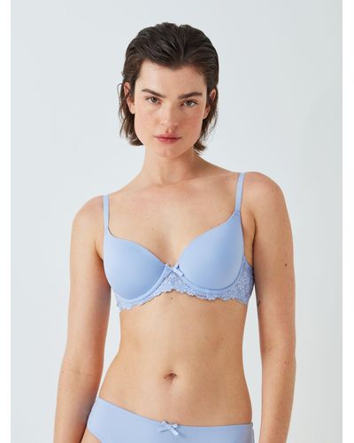 John Lewis Daisy Memory Foam Lace Balcony Bra - Blue