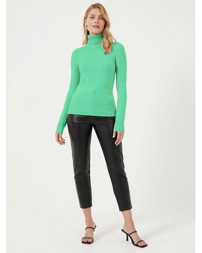 French Connection Babysoft Ribbed Roll Neck Jumper - Green